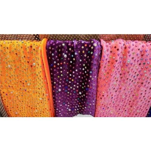 Good looking fashionable tulle embroidery french lace fabric BZL-72902 with ab rhinstones and velvet mesh for party dress