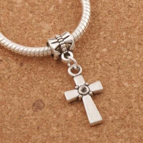 Christian Cross Dots Charm Big Hole Beads 11.7x32.7mm 19PCS Zinc Alloy Dangle Fit European Bracelets B512