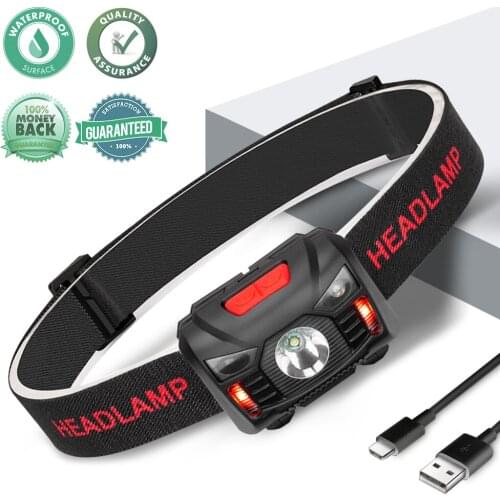 Powerful LED Headlamp Sensor Headlight Head Flashlight Torch Night Fishing Working Head Light Built in Usb Rechargeable battery