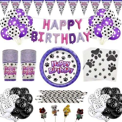 Cartoon Dog Paw Kids Happy Birthday Disposable Tableware Cup Plate Napkin Baby Shower Cute Pet Party Supplies Balloon Decoration