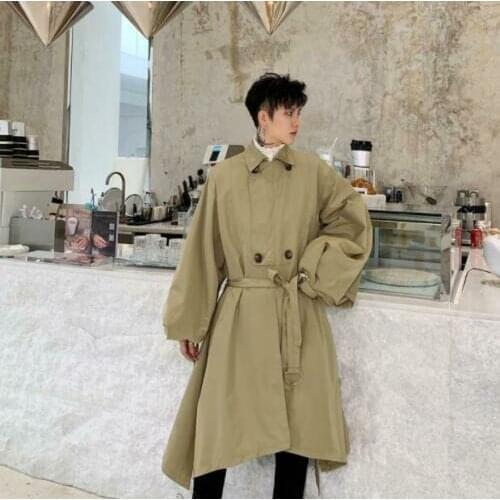 Mens Autumn Fashion Long Sleeeve Loose Windbreakers Vintage Casual Coats Double Breasted 2021