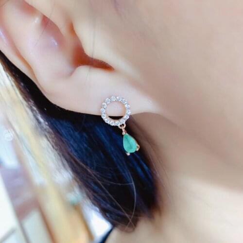 Natural Real Emerald Earring 925 Silver sterling Fine Charm Jewelry for Women Wedding Party Earring