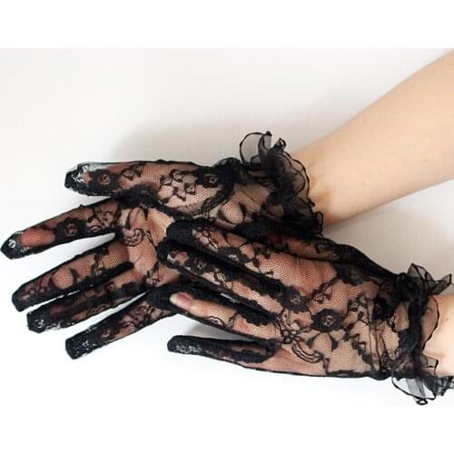 New Sexy Wrist Length Women Lace Bride Gloves Black Lace Hand Gloves Mittens for Party Sun Protection Accessories Driving Gloves