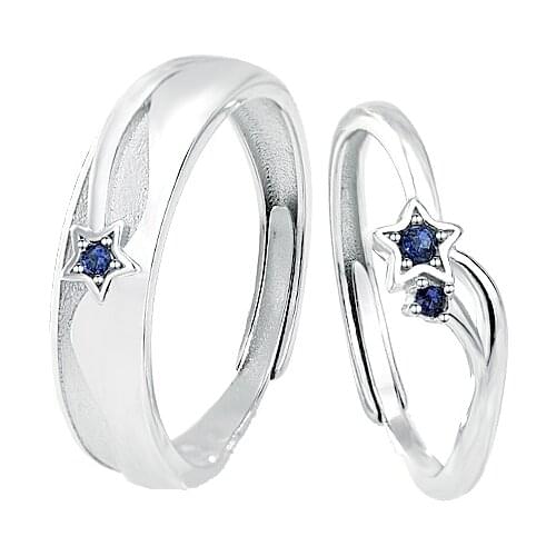 S925 Sterling Silver Couple Engagement Ring Simple Opening Male and Female Ring Valentines Day Gift