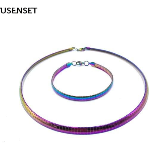 6MM Colorful Collar Stainless Steel Necklace Women Choker Torques Jewelry Snake Chain Bracelet Set Gifts For Girls