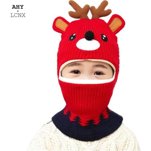 Christmas Gift Baby Balaclava Turtleneck Hat Girls Boys Plus Velvet Cap For Kids Cartoon Elk Children Hooded Collar Scarf Hats