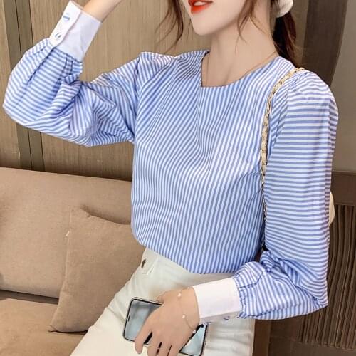Chikichi Striped Shirt Women 2020 Summer New Korean Version of Long Sleeve Loose Round Neck Shirt Office Lady Tops
