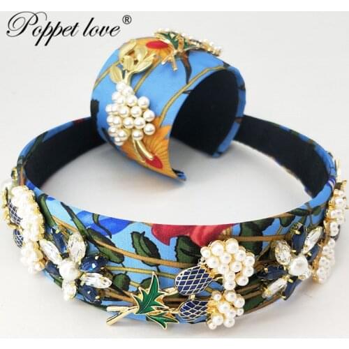 Baroque Rhinestone Headband Women Bridal Crystal Hair Band Faceted Crystal Elegant Pearl Hair Accessories Headwear Set