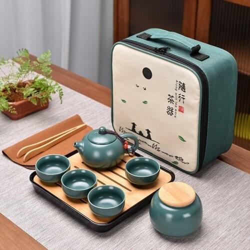 Manufacturer Direct Selling Portable Travel Tea Set Matte Kung Fu Ceramics One Pot Four Cups Office Business Real Estate Gifts