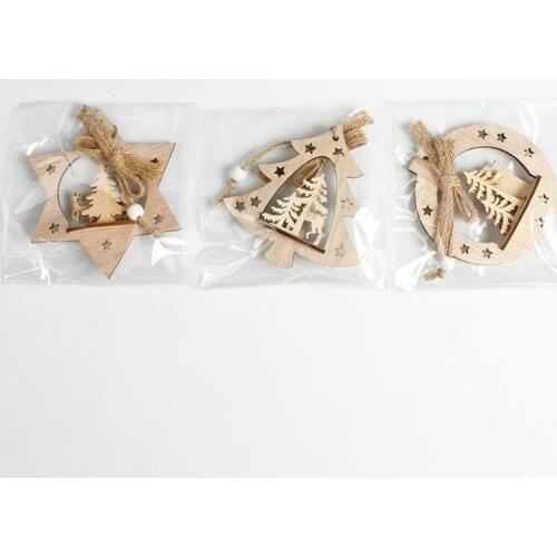 Christmas Wooden Slices Ornament Christmas Tree Ball Hexagon Hanging Pendant Decorations for Xmas Trees Parties and Holiday