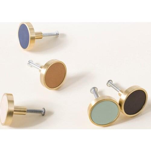 Pink Leather + solid Brass Dresser Knobs Drawer Pulls Handles Cabinet Door Handle and knobs Mint Green Kitchen Hardware Pull