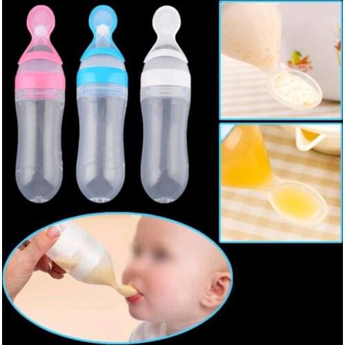 90ml Silicone Squeeze Feeding Spoon Baby Infants Rice Cereal Bottles With Spoon Newborn Toddler Feeder Feeding Bottle Feeder