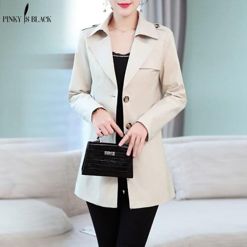 PinkyIsBlack Women Trench Coat Long Windbreaker Fashion Single Breasted Turn Down Collar Slim Long Trench Coat Female Outwear