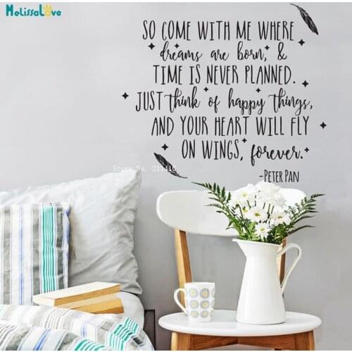 So Come With Me Where Dreams are Born Time is Never Planned Vinyl Wall Quote Decal Take Me to Neverland Home Décor YT2578