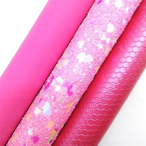 ROSE Glitter Fabric, Smooth Faux Leather Fabric, Honeycomb Synthetic Leather For Bows A4 8"x11" Twinkling Ming XM182