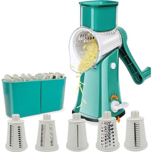Rotary Cheese Grater Shredder with Handle,Slicer with 5 Stainless Steel Drum Blades,Non Slip Slicer