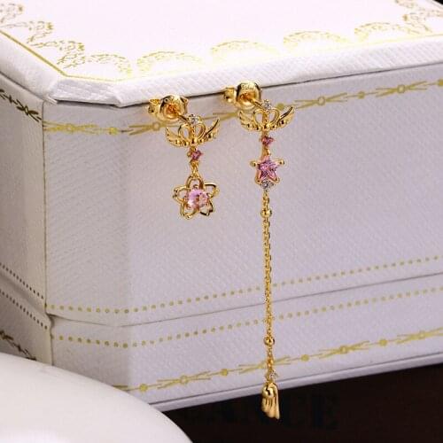 Anime Card Captor Sakura 925 Sterling Silver Drop Earrings Cardcaptor Dangle Earrings Women Jewelry Stud Ear Rings Cosplay Props