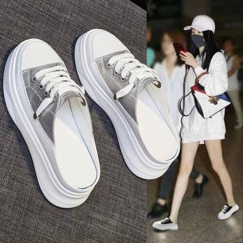 Half Sandals and Slippers Womens Summer Fashion Wear 2021 Summer New Net Red Lazy Thick-soled Wild Non-heel White Toe Shoes