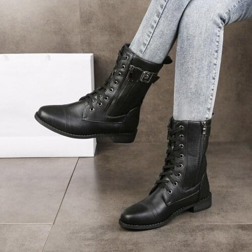 Womens Ankle Boots Platform Ladies PU Lace Up Leather Boots Thick Bootom Fashion Women Punk Zipper Boots Female Footwear 2021