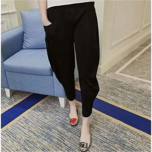 Miyake fold womens casual pants 2020 autumn new womens large size slimming feet carrot pants loose casual harem cropped pants