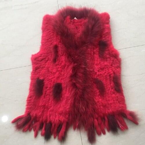 High quality hot sale retail/wholesale raccoon dog fur collar trim women knitted natural rabbit fur vest gilet/waistcoat