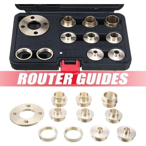 1set Brass Router Template Guide Bushings 8pcs Router Guides 2pcs Lock Nuts and 1pc Template Guide Adapter