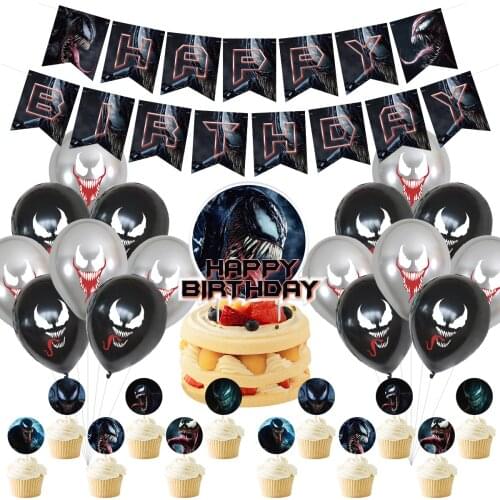 1Set Super Hero Marvel Venom Theme Balloon Banner Cake Insert Set Latex Balloons Kids Birthday Party Decor Baby Shower Supplie