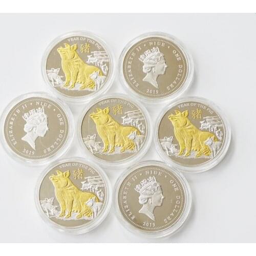 10PCS/lot Australia Animal Coin Year of Pig Silver gold Elizabeth II Silver Commemorative Challenge Coin for Collection