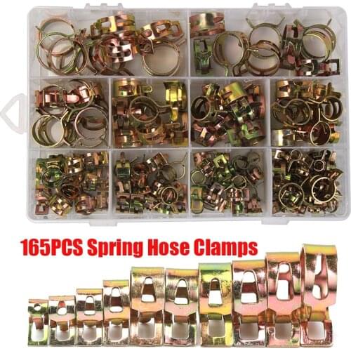165PCS 6-22mm Zinc Plated Spring Clip Fuel Line Hose Water Pipe Air Tube Clamps Fastener