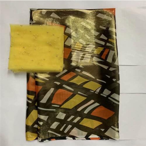 5 Yards African Soft Metal Silk Fabric With 2 Yards Swiss Voile Lace Fabric, Suitable For Women Clothing! LXF1010183