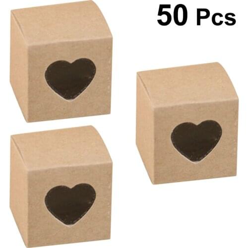 50pcs Square Kraft Paper Box With Window Chocolate Candy Boxes Transparent Heart Shape PVC Window Cupcake Boxes Wedding Party