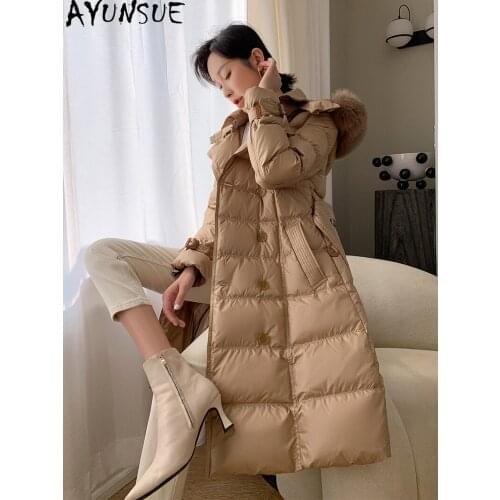 AYUNSUE Winter 90% White Duck Down Jacket Women Warm Coat Female 100% Real Fox Fur Collar Long Jackets Clothing Casaco Feminino