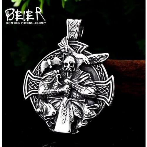 Beier 316L stainless steel Norse Vikings Pendant Necklace Odin God head men Amulet Original Animal fashion Jewelry LP457
