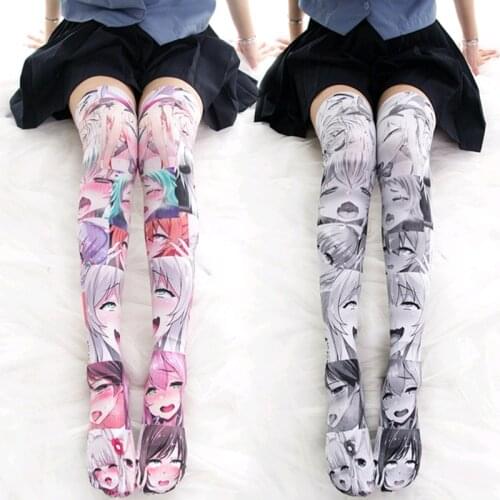 Anime Printed Lolita Gothic Velvet Stockings Cosplay Tights Women Girl Socks Long Knee High Socks Sexy Costume
