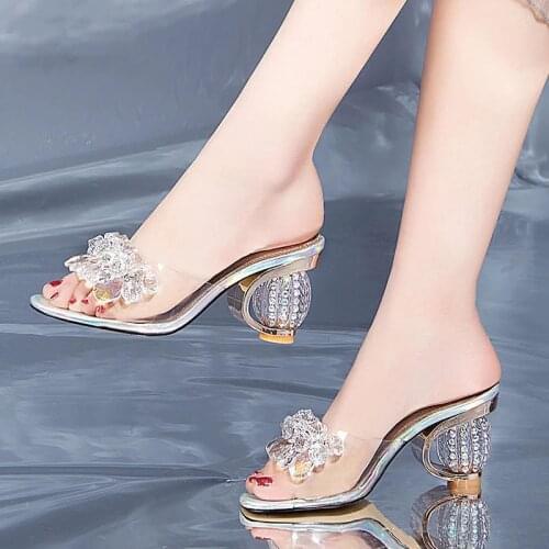 Designer Shoes Women Luxury Rhinestone Crystal Pumps High-heeled sandals 2021 Clear Transparent Slippers Jelly Sandals High Heel