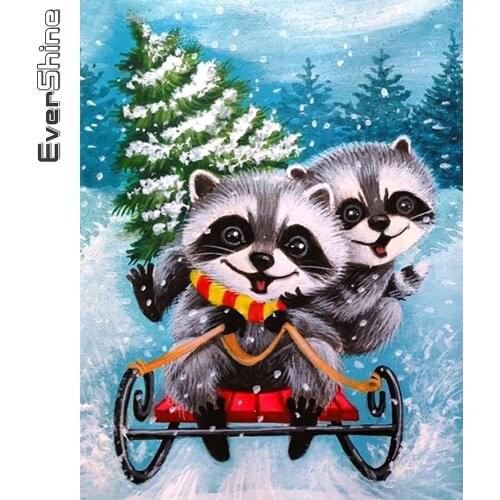 Evershine Diamond Embroidery Raccoon Animals Picture Rhinestone Cross Stitch Diamond Painting Mosaic 5D DIY Winter Home Decor