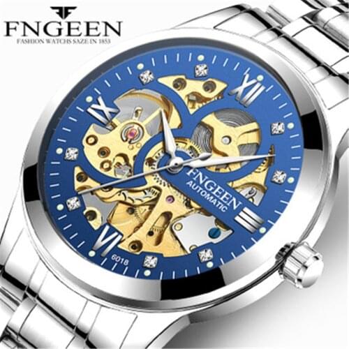 FNGEEN 2020 Top Band Fashion Mens Skeleton Automatic Mechanical Watch Men Sport Business Wristwatch Relogio Masculino Man Clock