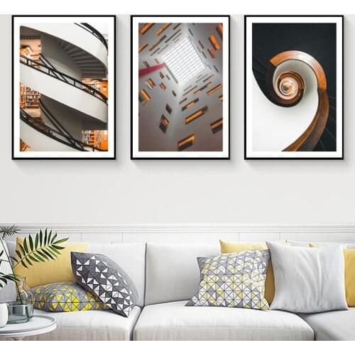 Garden Building Space Geometric Poster Printing Canvas Wall Art Painting Living Room Background Home Decoration Painting Mural