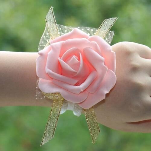 Team Bride Artificial Rose Wrist Flower Bridesmaids Hand Flowers Wedding Gifts for Guests Bridal Party Favors Supplies