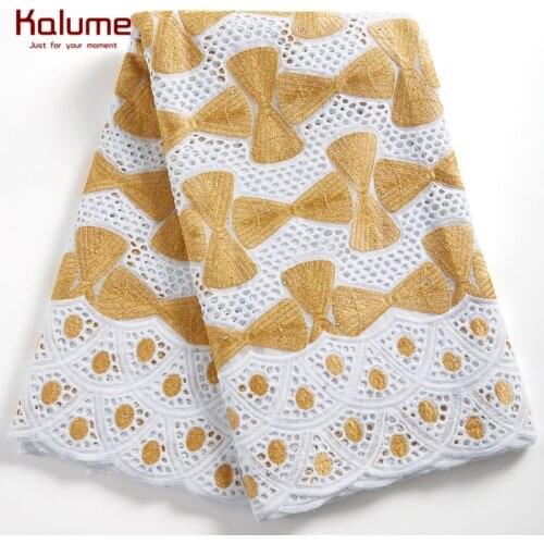 Kalume 100% Cotton African Lace Fabric Hole Soft Nigerian 100% Cotton Lace Fabric Stone For People Sewing Party Dubai Lace F2283