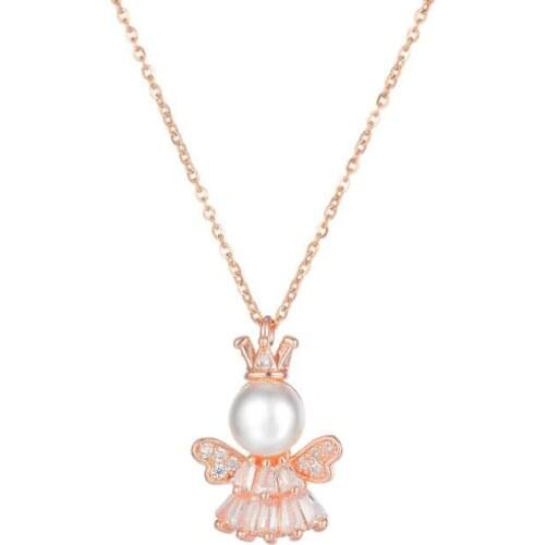 Stainless Steel Rose Gold Mini Angel Baby Pendant Necklace Pearl Bead Crystal Angel Necklaces Jewelry Gift For Him