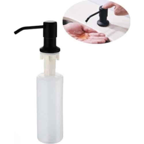 Hot 300Ml Kitchen Sink Hand Soap Dispenser Plastic Bottle, Liquid Under Brushed Nickel Head,for Bathroom and Kitchen-Black