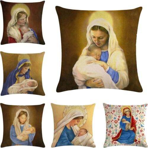 Christianity The Virgin and Child printed linen pillow case Jesus religious beliefs household cushion cover 45*45cm