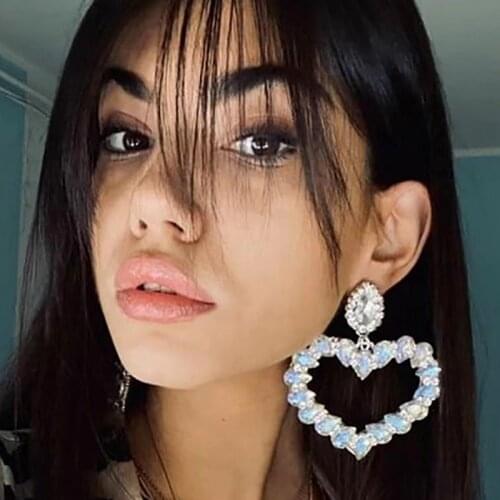 ZHINI Trendy Luxury Rhinestone Drop Earrings for Women Simple Charming Heart Dangle Drop Earring Statement Jewelry Gift brincos