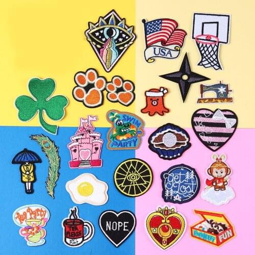 NOPE letter cartoon iron on Clover patches for clothes Peacock feather embroidery for clothes Diy shoes hats decoration badges
