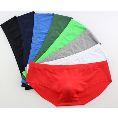 8Pcs/Lot Sexy Underwear Men Briefs Shorts Thin Ice Silk Low Waist Panties Solid U Conve Pouch Seamless Underpants Male Panties