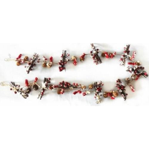 2018 New 2 Meters Christmas Ornaments Natural Looking Frost Pine Cone Berry Twig Garland for Winter Decoration Free Shipping