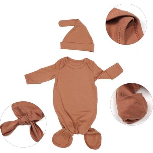 Knotted Baby Gown Solid Baby Sleeping Bag Newborn Wrap Swaddle Blanket+Hat Sets Baby Boy Girl Soft Cotton Sleeping Bags 0-3M