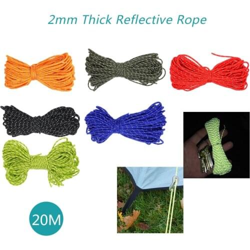 Lixada 2mm 1 Strand Core Paracord Rope 20m Parachute Lanyard Reflective Tent Rope Outdoor Camping Awning Lanyard Survival Tool