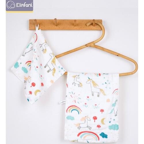 Elinfant 2pcs set cotton gauze baby face towel 25*25cm and 25*45cm 6 layers soft muslin baby wash cloth